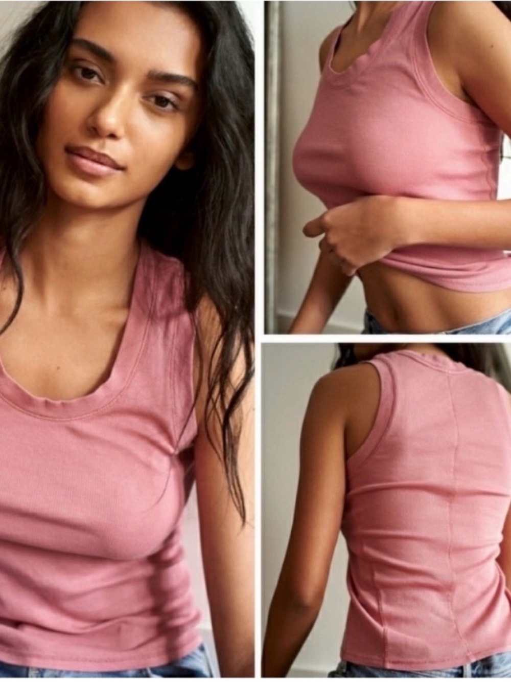 Free People Ribbed Scoop U-neck Tank Top - Dusty Rose Pink Size M
